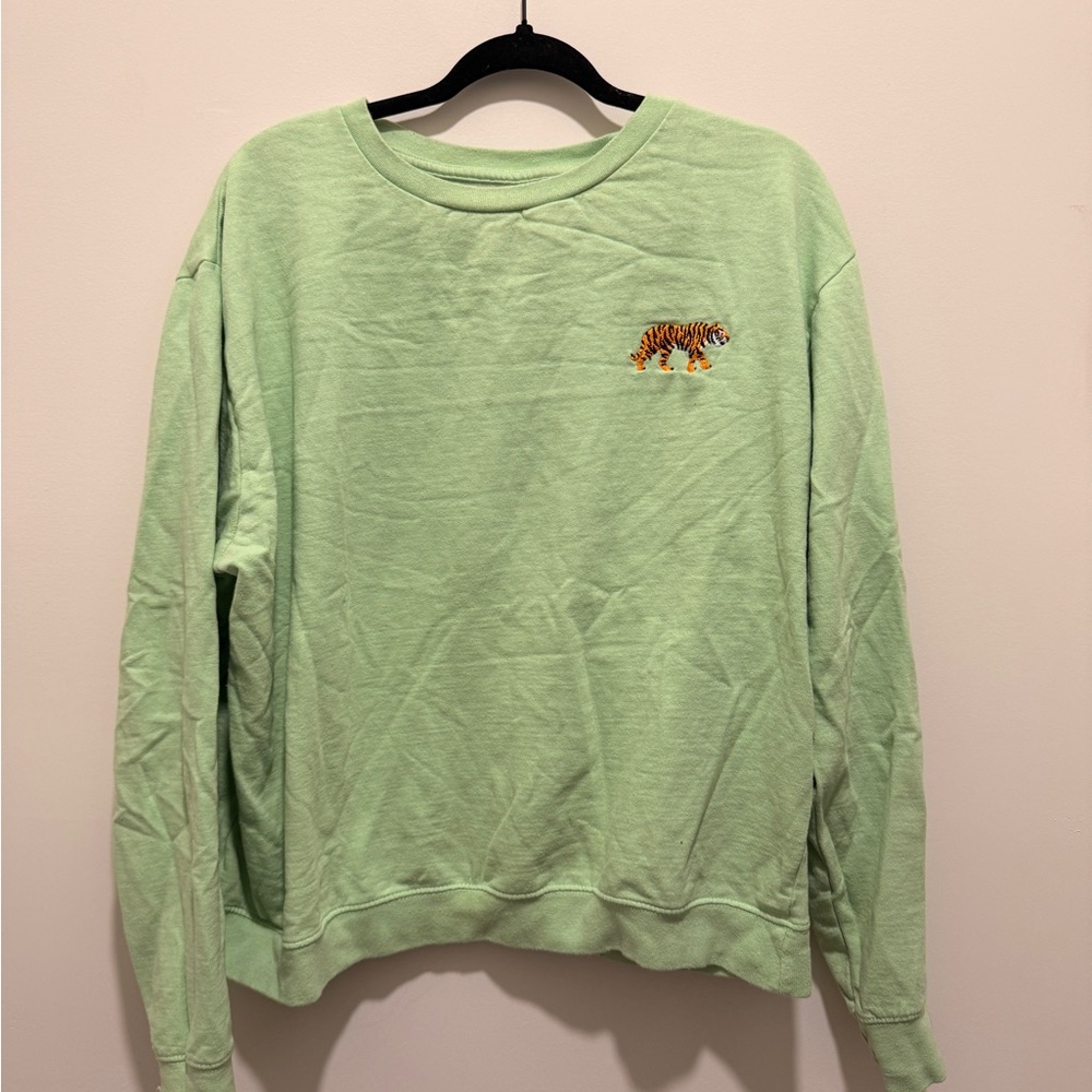 Green Sweatshirt with Tiger Embroidery